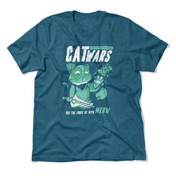 Cat Wars - May The Force Be With Meow Men/Unisex T-Shirt in Heather Deep Teal color